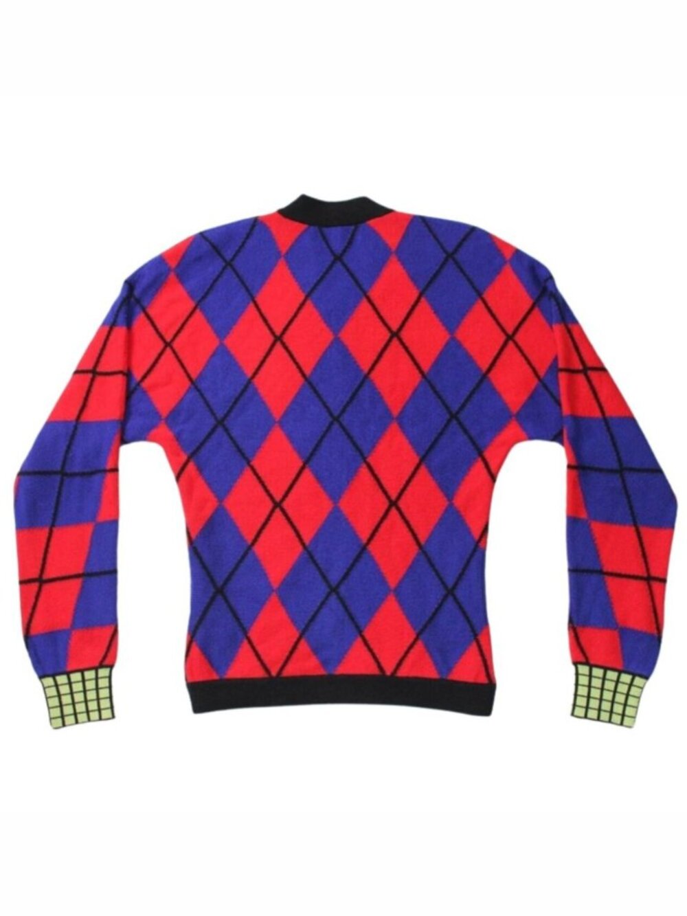 NWT Versace Womens Wool Cardigan Red and Blue Argyle Size 38 FW 2018